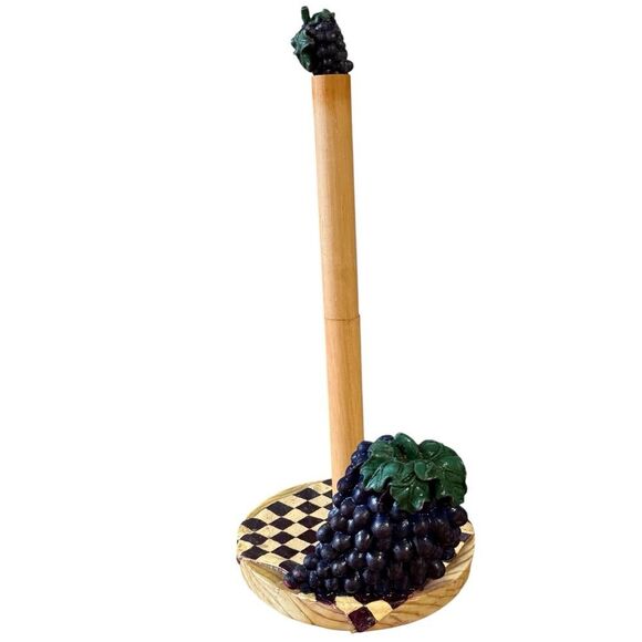 Vintage Jollen Grape Design Paper Towel Holder With Checkered Detail - Picture 1 of 11